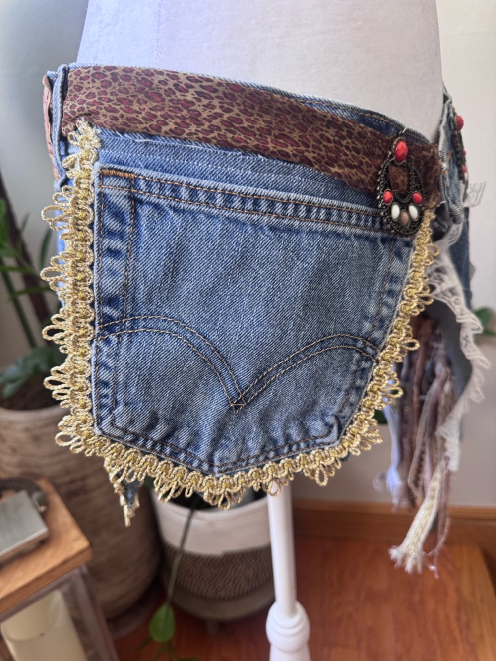 Custom Upcycled Denim Boho Fanny Belt - Picture 4 of 11